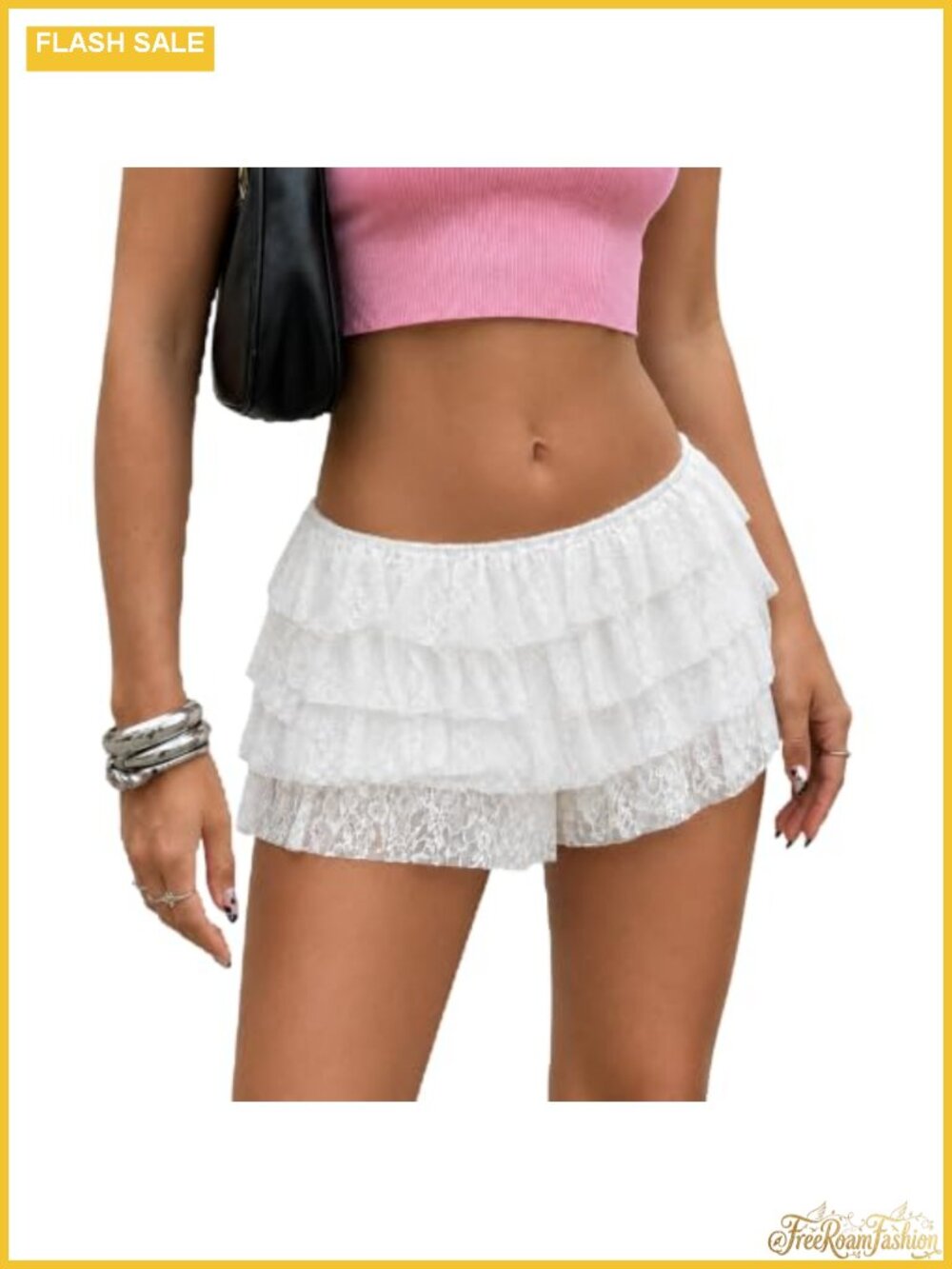 Lace Trim Mini Shorts Ruffle Hem Low Rise Layered Flowy Skort